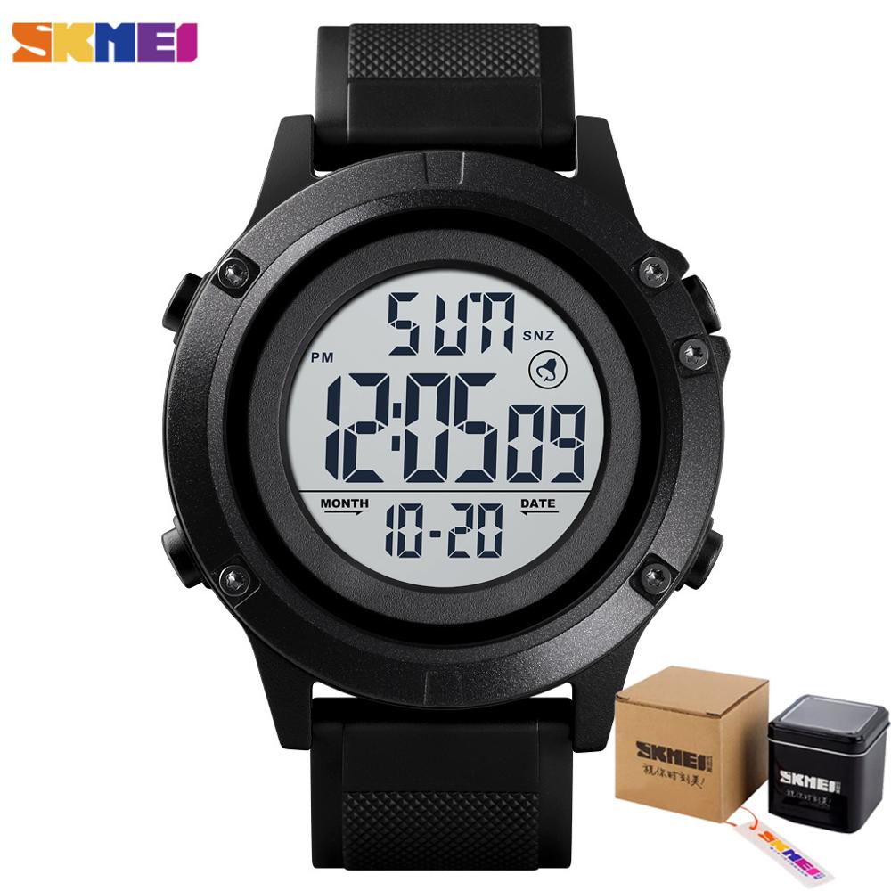 Skmei herr digital klocka 2 tid vattentät sport armbandsur herr date week väckarklocka elektronisk herrklocka montre homme 1508: Svartvit med låda