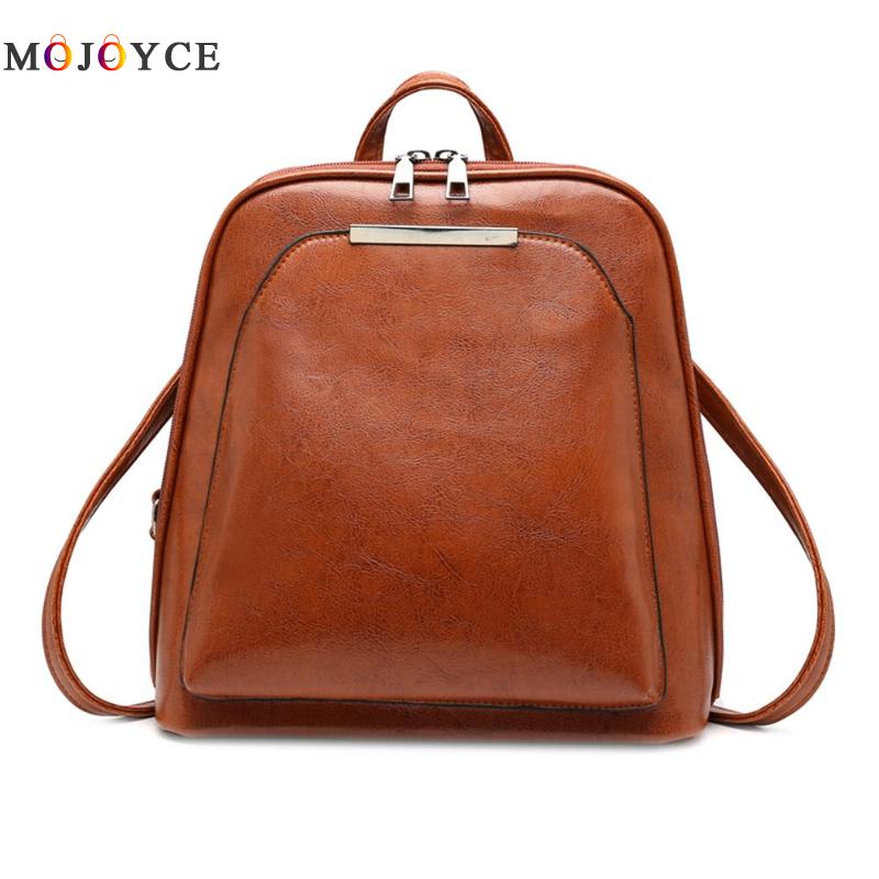 Vintage Oil Wax Leather Backpack Women Travel Satchel Casual Shoulder School Bagpack Female Back packVintage Oil Wax Leather: Light Brown