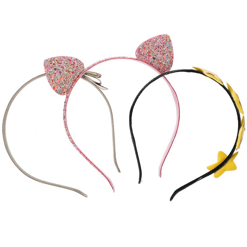 3 uds Oreja de Gato estrella encantadora brillante diadema tocado purpurina, cabello aros sombreros niños diademas