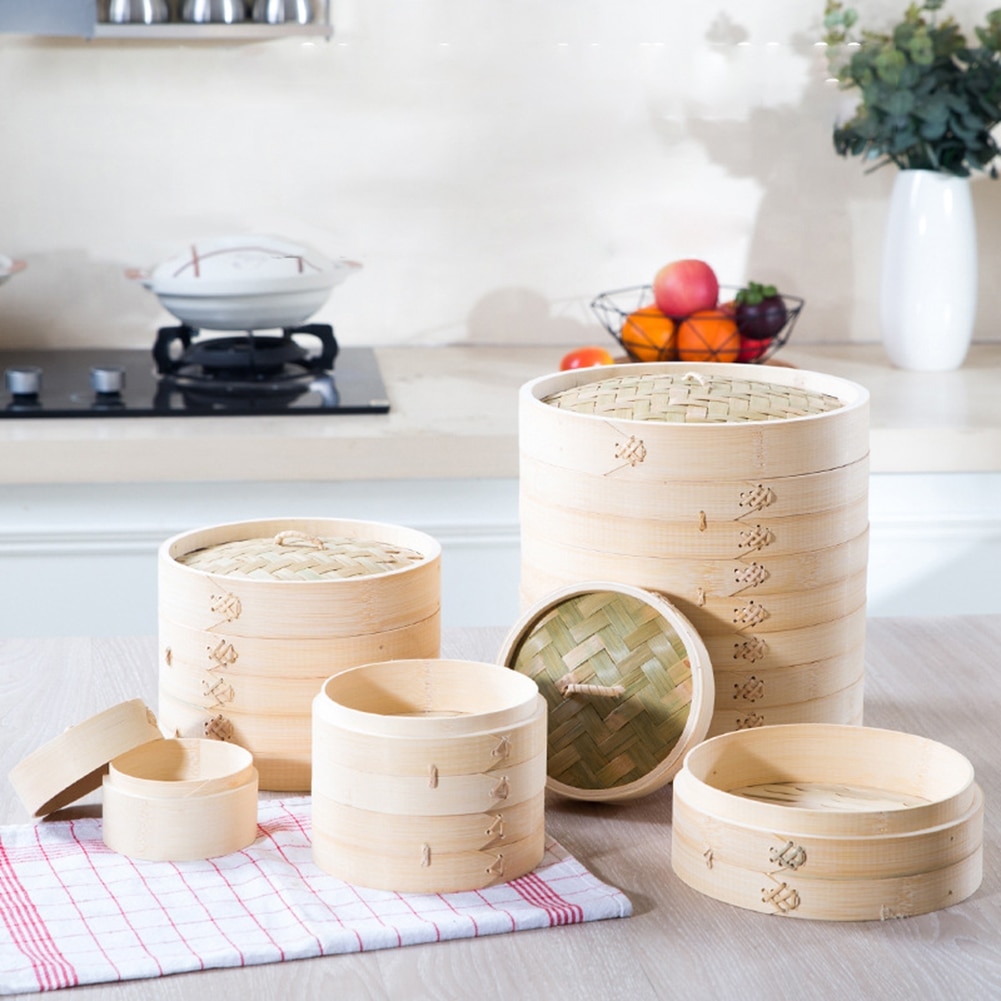 Bamboo Steamer One Cage+One Cover Fish Rice Vegetable Basket Set Kitchen Cooking Tools Dumpling Steamer Steam Pot