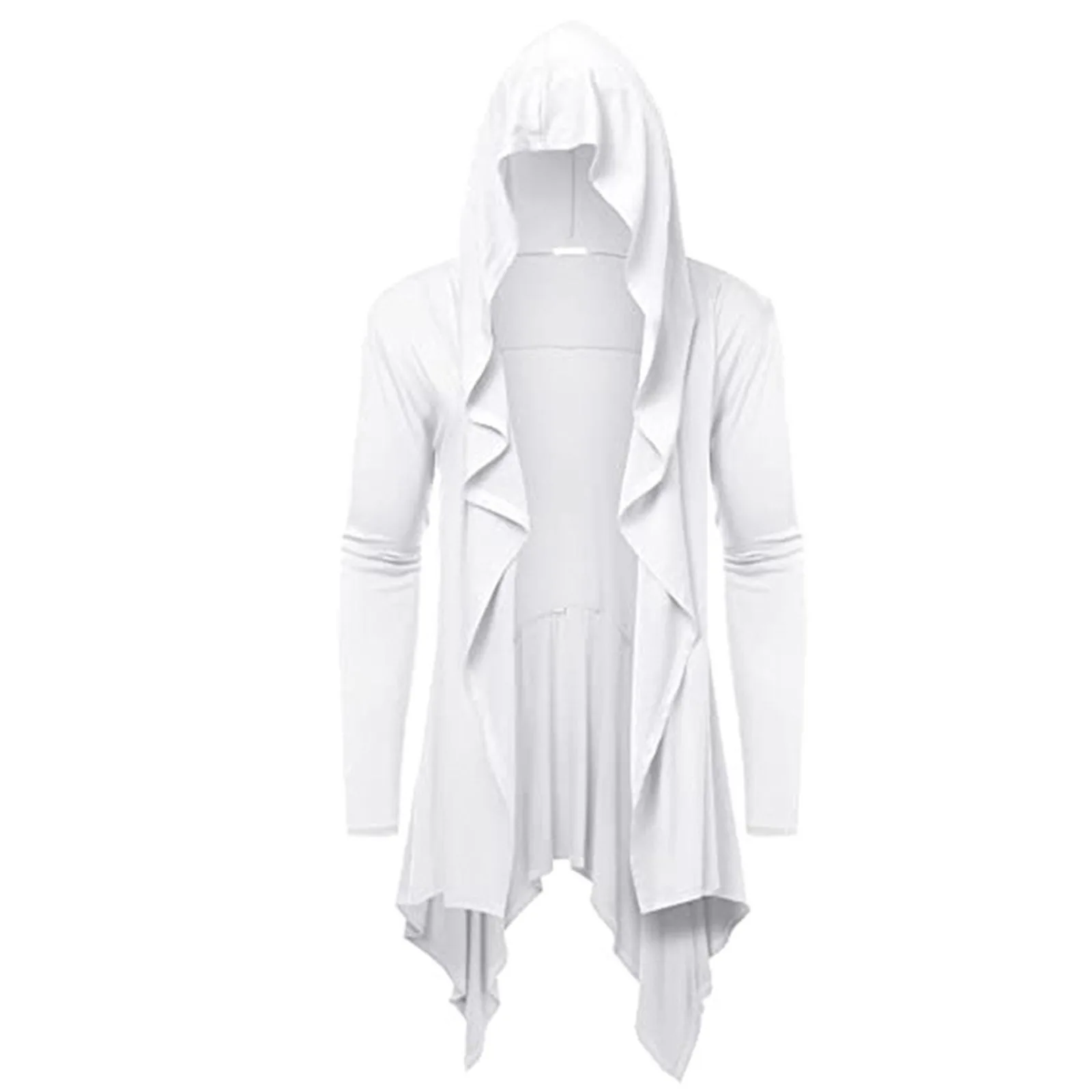 Medieval Vintage Hooded Jacket For Men Long Hooded Cardigan Ruffle Shawl Collar Open Front Halloween Party Cape Overcoat: S / Brown