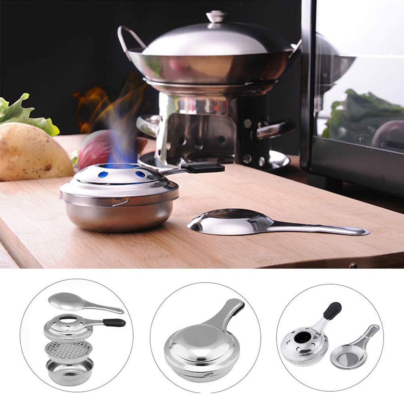 Stainless Steel Fondue Burner With Anti-scalding Handle Portable Mini Cheese Fondue Pot Alcohol Burner Kitchen Accessories