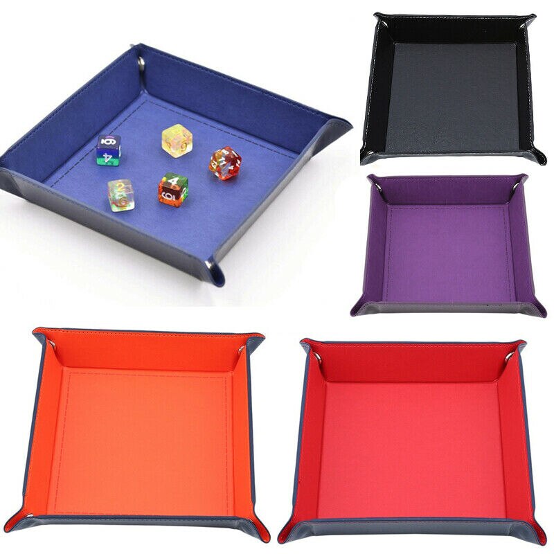PU Leather Dice Rolling Tray Square Dice Tray Dice Box For Table Games Dice Storage