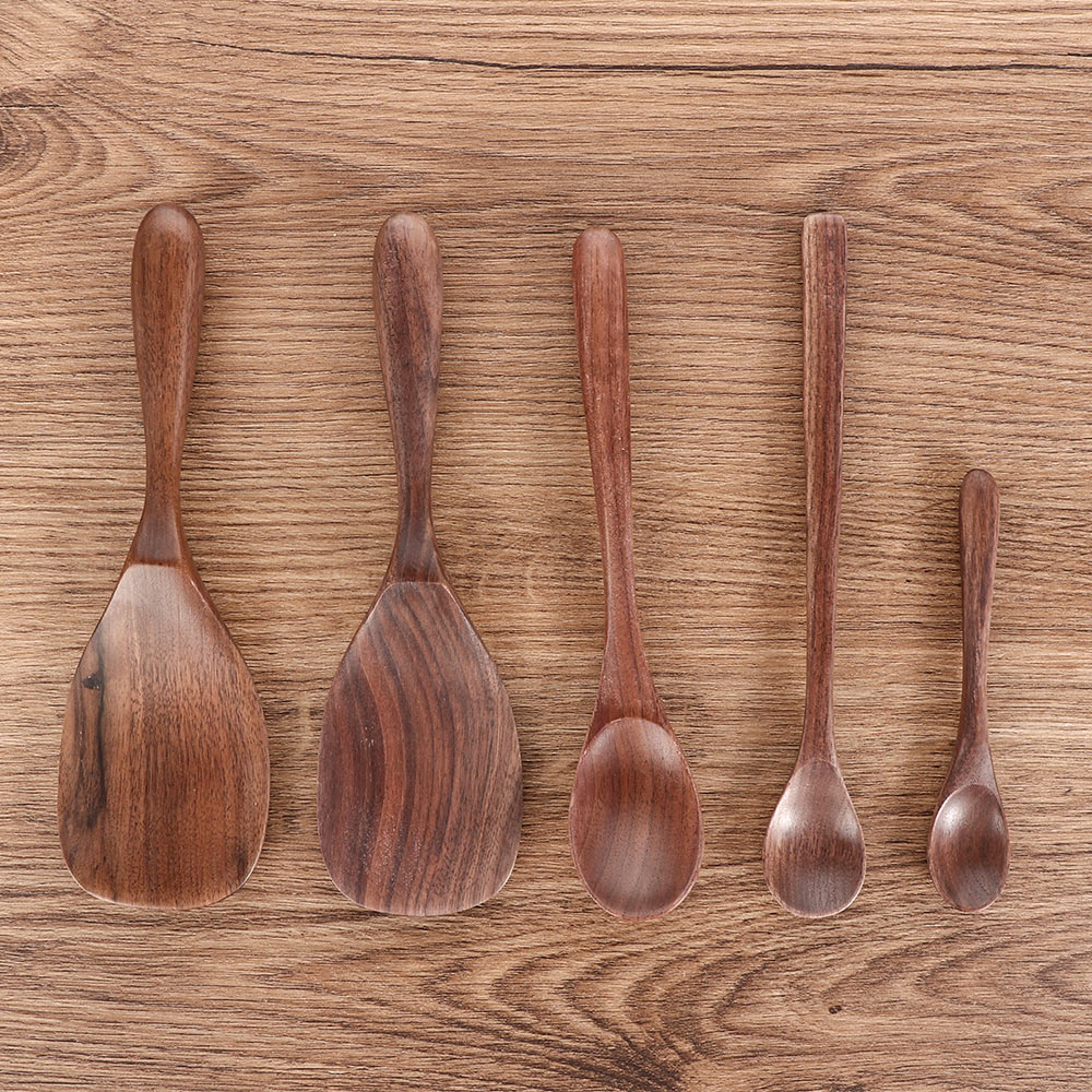 Black Walnut Coffee Honey Spoons Wooden Japanese Style Stir Long Scoop Large Soup Rice Spoon Kitchen Tableware Kitchen Supplies