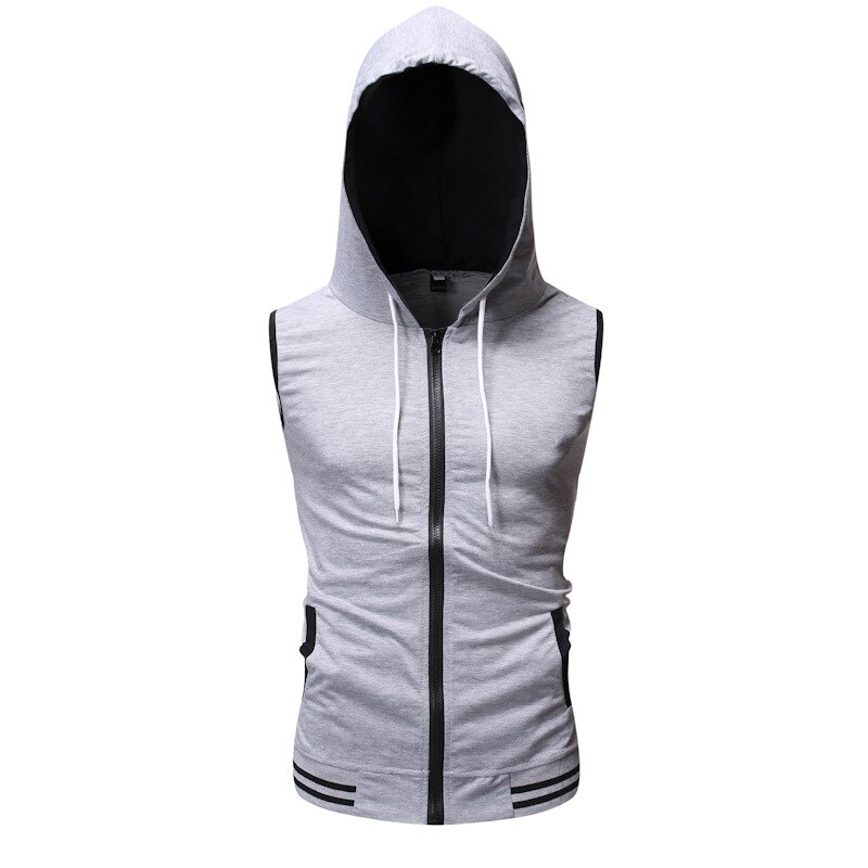 Hip Hop Heren Vesten Mouwloze Slim Fit Elastische Hooded Vest Mannen Casual Gilet Homme Rits Pocket Vesten Jas Vest XXL: gray / USA XXL
