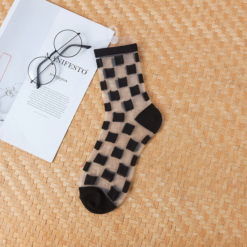 Calcetines sexis de rejilla de encaje de fibra mixta transparente elástico tobillo hilo de red calcetines finos para mujer 1 par = 2 uds