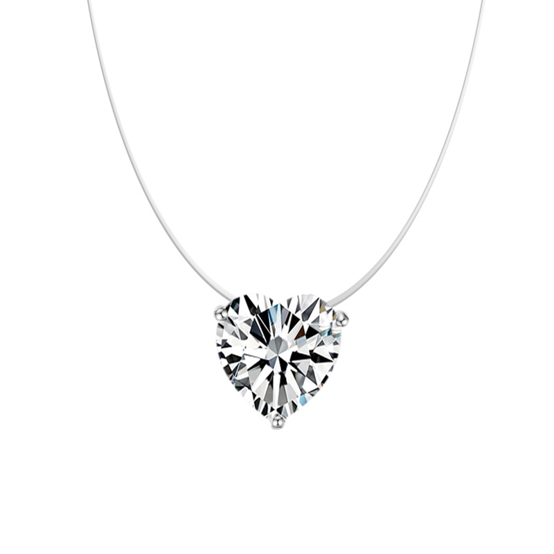 Chaîne transparente AAA Zircon collier Invisible ligne de poisson ras du cou femmes ovale coeur carré étoile goutte d'eau pendentif colliers: Placage pistolet