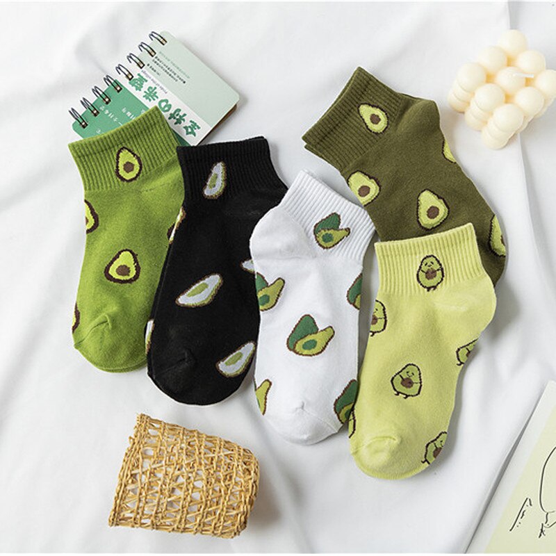 Women Socks Cotton Green Avocado Cartoon Fruit Ankle Socks Ladies Soft Cute Casual Girls Short Socks Boat Socks