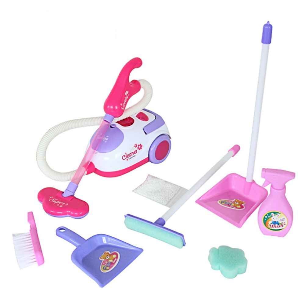 Kids Mini Simulation Plastic Cleaning Tool Electric Vacuum Cleaner Mop Dustpan Brush Foam Sponge Home House Appliances Clean Toy