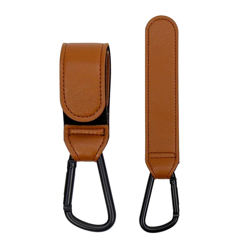 Kinderwagen Haken Baby Windel Tasche Haken Kinderwagen Organisieren PU Leder Einstellbare Kinderwagen Multi-funktion Haken Starke Lager: Brown