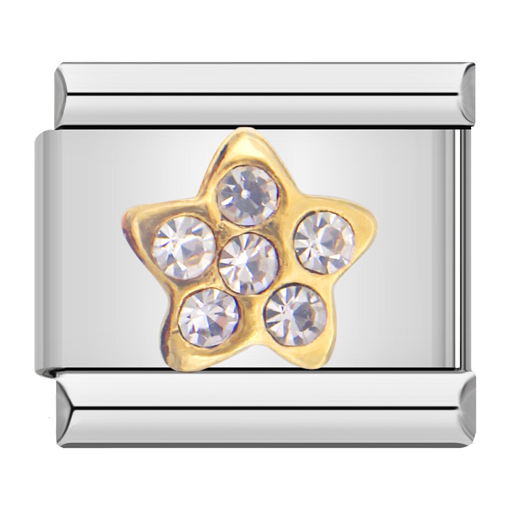Hapiship moda popolare dolce corona ala stella rotonda CZ Charm link misura 9mm braccialetto in acciaio inossidabile fai da te fare gioielli DJ013: D