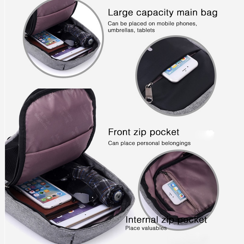 USB Charging Shoulder Crossbody Bag Men's Burglar Men Female Stealth Zipper Business Chest Pack Repellent bag Anti-theft Package