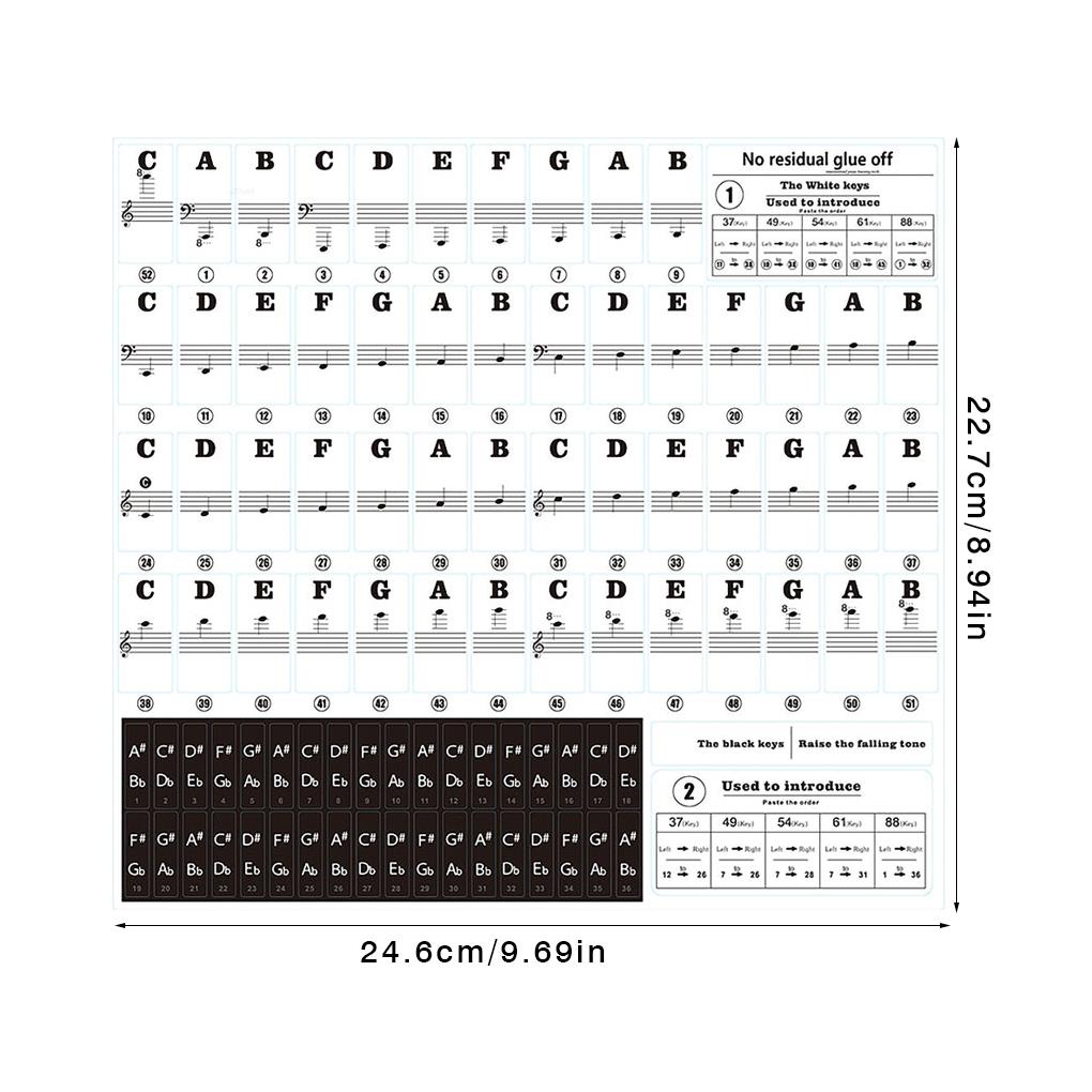 Piano Key Sticker PVC Piano Key Decal Removable Electronic Keyboard Note Decal Musical Instrument Supplies