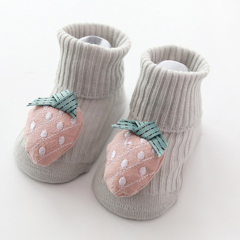 Knit Cotton Baby Girl Boy Socks Cartoon Cute Fruit Anti Slip Baby Socks Infant Toddler Autumn Winter Warm Floor Socks: grey