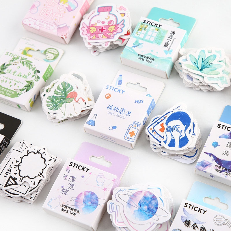 46 unids/caja pegatinas de gato Kawaii pegatinas de papelería bonitas pegatinas de viñetas para diario para niños DIY álbum de recortes diario suministros de decoración