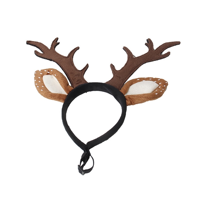 Diadema con cuernos asta de Reno para mascotas de Navidad sombrero de alce ajustable Aro para el pelo perro gato Cosplay accesorios de decoración de disfraces