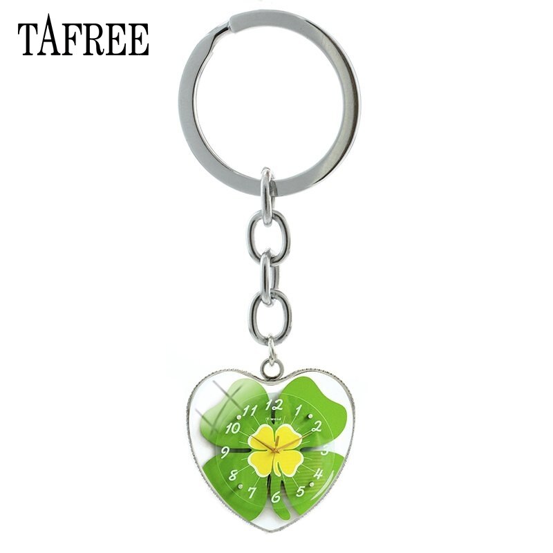 TAFREE Lucky Clover Hart Vorm Sleutelhanger Vlinder Sleutelhanger klavertje Vier Populaire Cabochon Sieraden Voor QF368: QF363