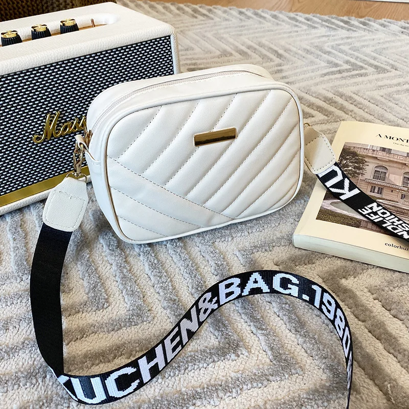 Reise Kamera Tasche frauen Kreuz PU Leder Schulter Tasche Rolle Streifen Kamera Tasche Neue Lagerung Taschen Schulter Telefon taschen: Weiß