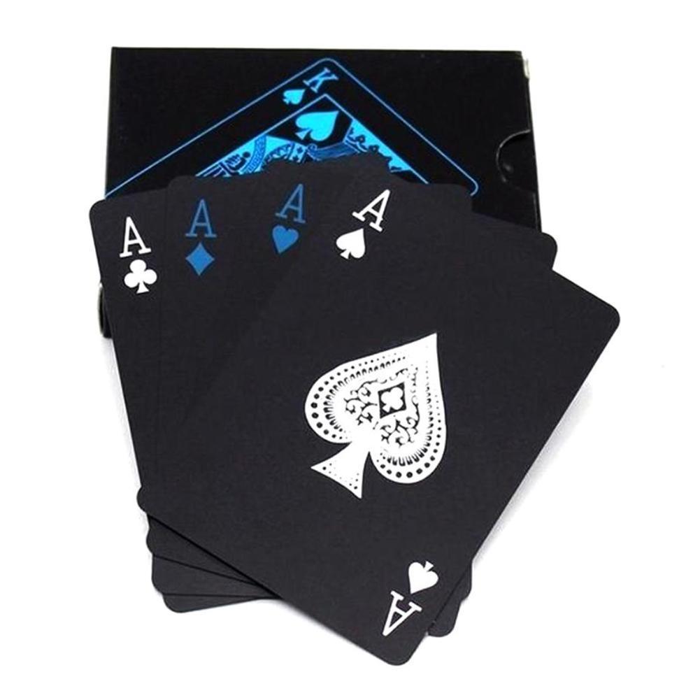 Plastic PVC Poker Waterproof Frosted Playing Tool Cards Classic Poker Set Tricks Black Deck Box-pa A2P8