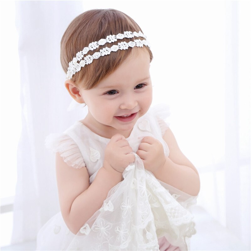 Baby Meisje Hoofdband Parel Kant Bloem Haarband Kind Retro Elastische Haaraccessoires Kid Verstelbare Tieback Hoofddeksels Photo Props