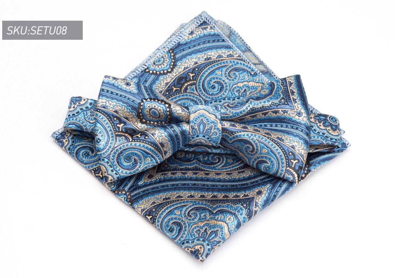 Costume pour hommes à motifs de Paisley | Ensemble noeud papillon ajustable, col, gravata, robe de mariage, fête, Jacquard, papillon: SETU08