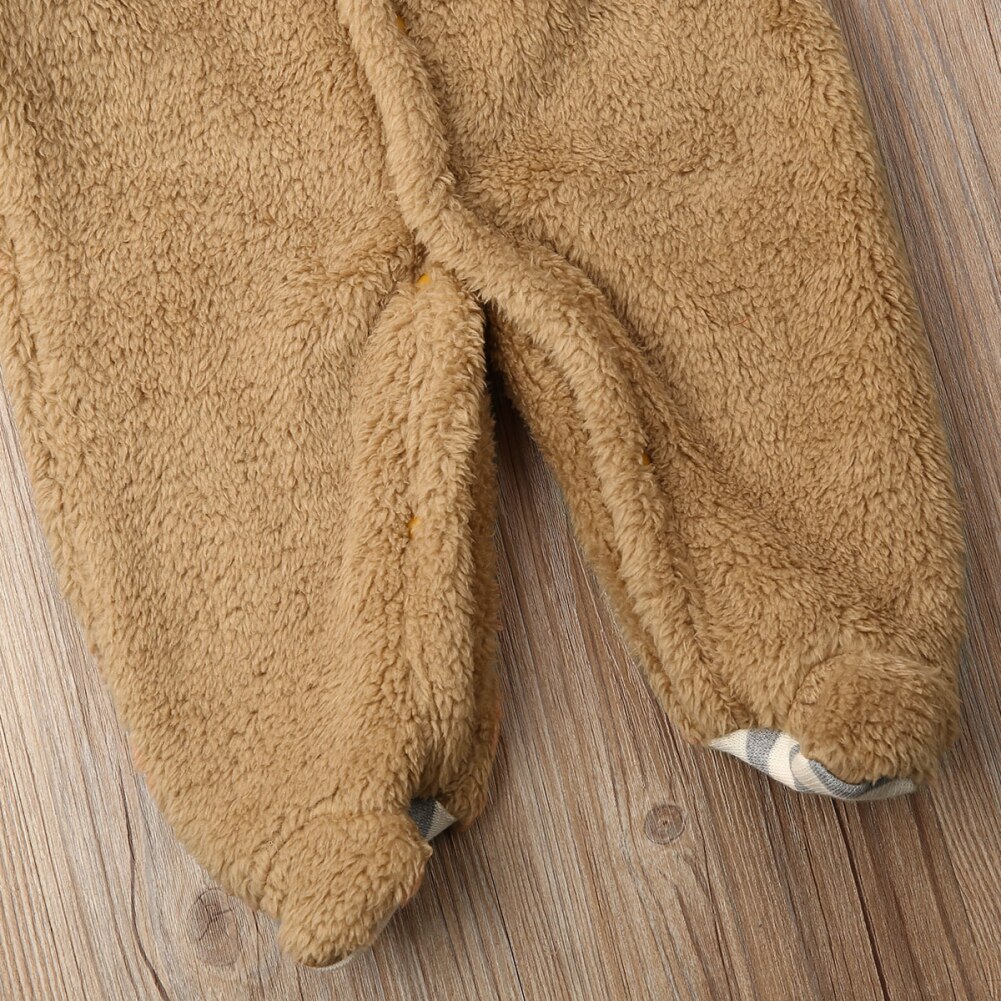 0-18M Newborn Baby Girl Boy Clothes Fur Hooded Rompers Jumpsuit Outfit Winter