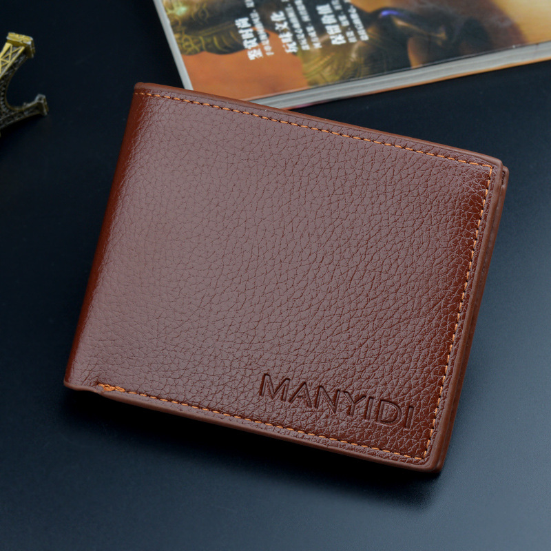 Wallet Short Men's Thin Wallet Horizontal Business Casual Lychee Pattern Retro Soft Leather Wallet: Blue
