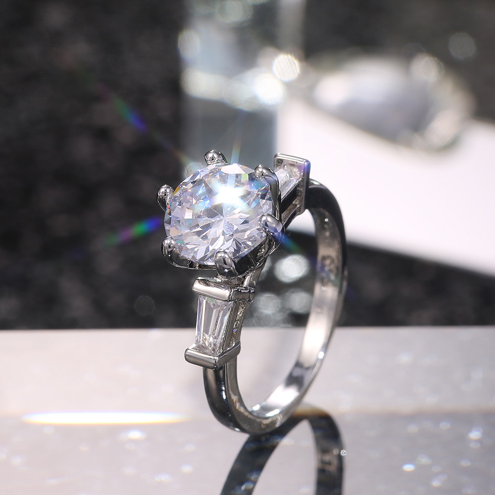 Huitan – bague de mariage en pierre de Zircon à Six griffes pour femme, bijou de luxe, classique, Super brillant, zircone cubique, AAAAA