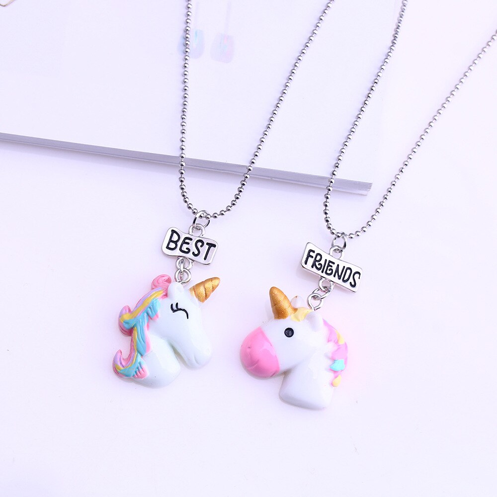 2 stks/set Hars Dier Eenhoorn Hanger BFF Ketting Choker Beste Vrienden Vriendschap Ketting voor Kinderen Jongens en Meisjes