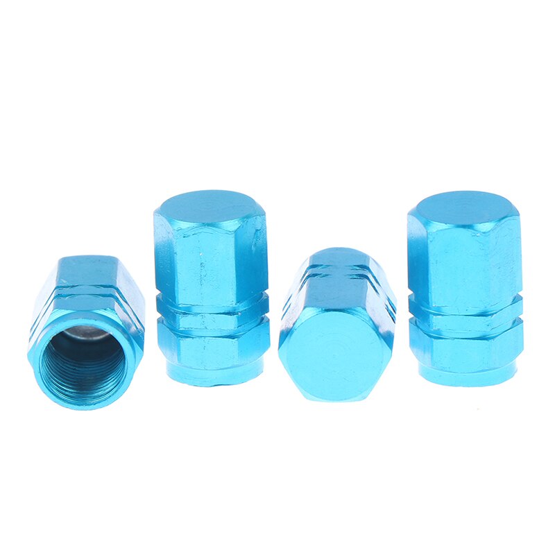 4 Stuks Aluminium Dust Valve Cap Fiets Auto Autoband Wiel Hexagon Cover Set: Blauw