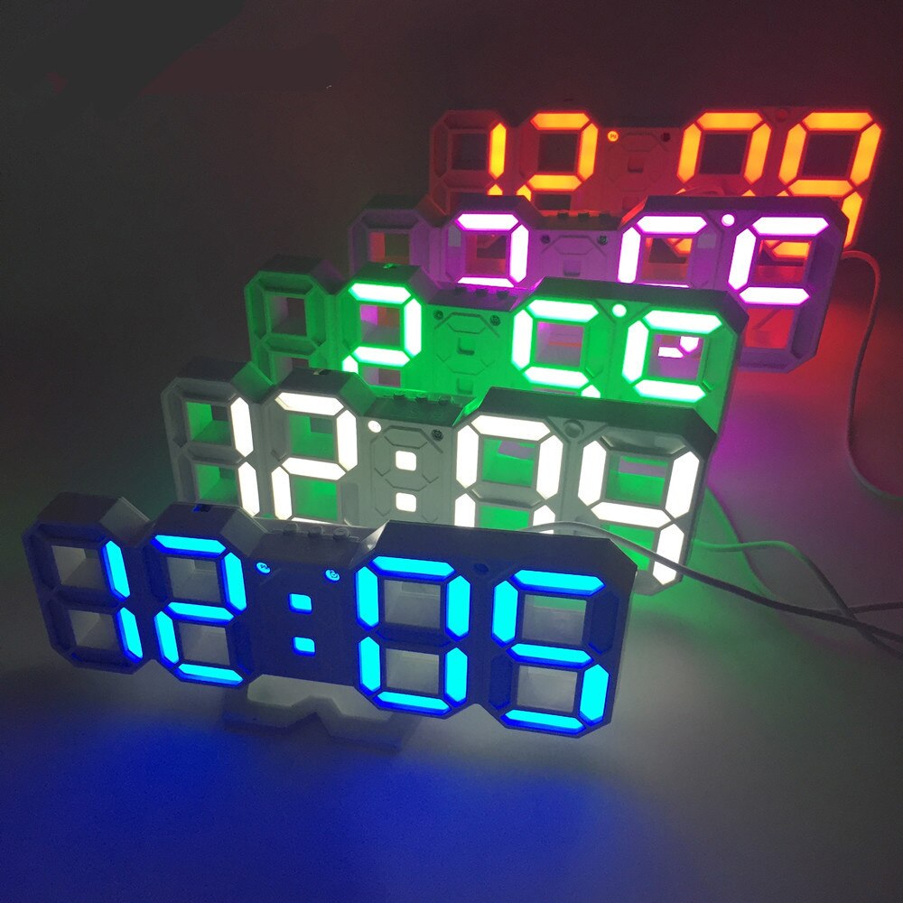 5 farver originale 3d ledede bord ur moderne vægur digital ure 12/24 timer display ur mekanisme alarm udsætte skrivebord