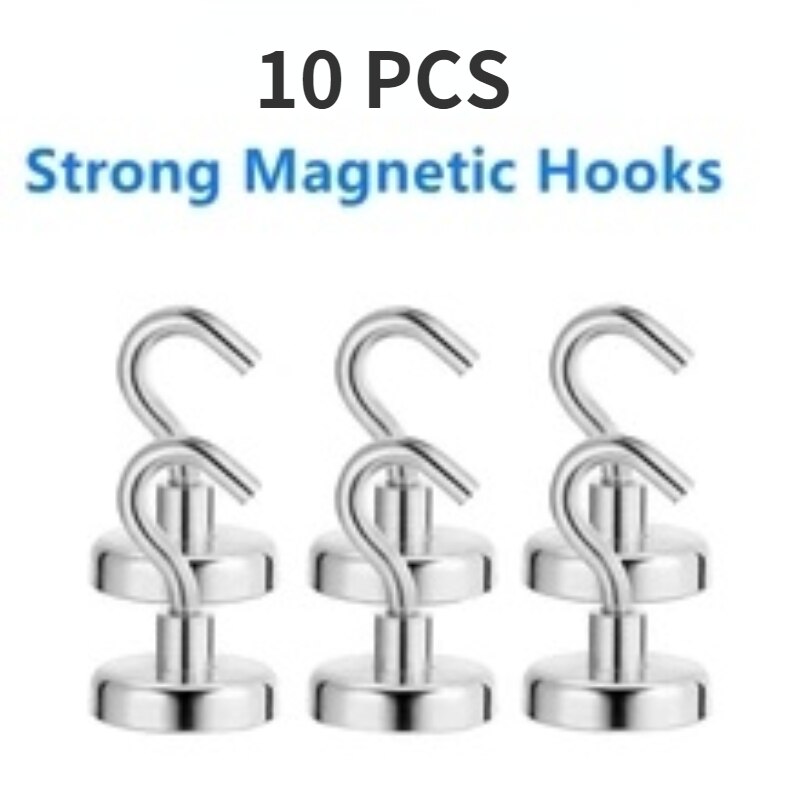 10Pcs Powerful Magnetic Hook Wall-mounted Hanger Hook Heavy Magnet Hook Kitchen Wardrobe Household Storage Tools