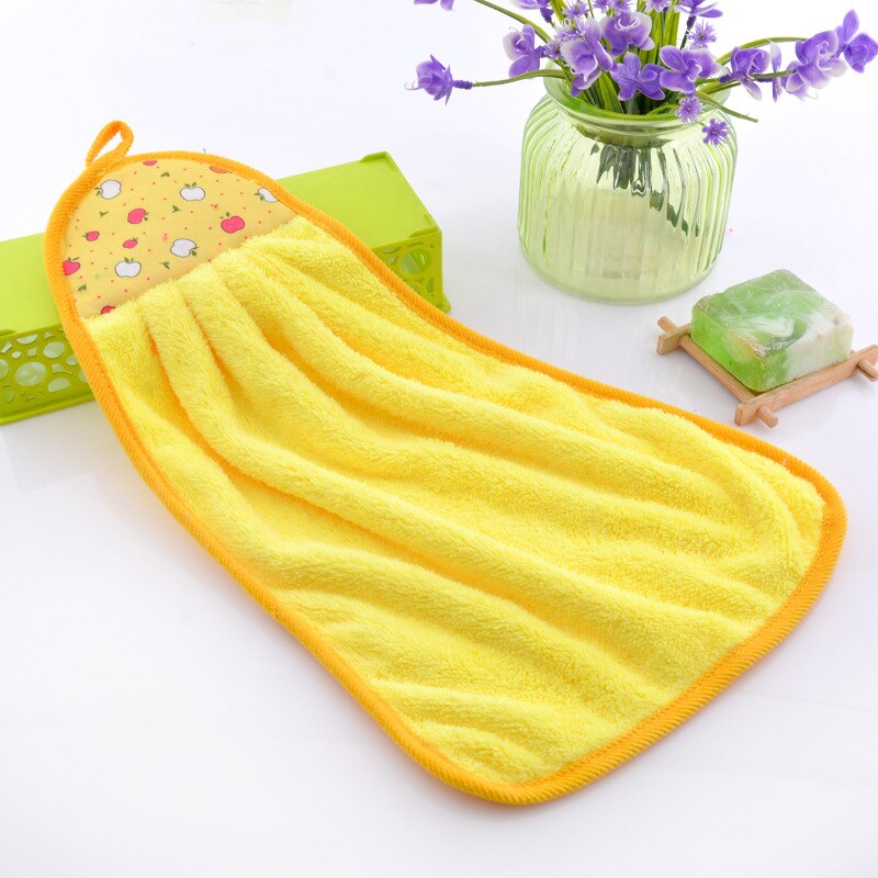 Koral fløjl køkkenhåndklæder mikrofiber rengøringsklud køkken hænge håndklæde blødt absorberende håndklæde: Gul