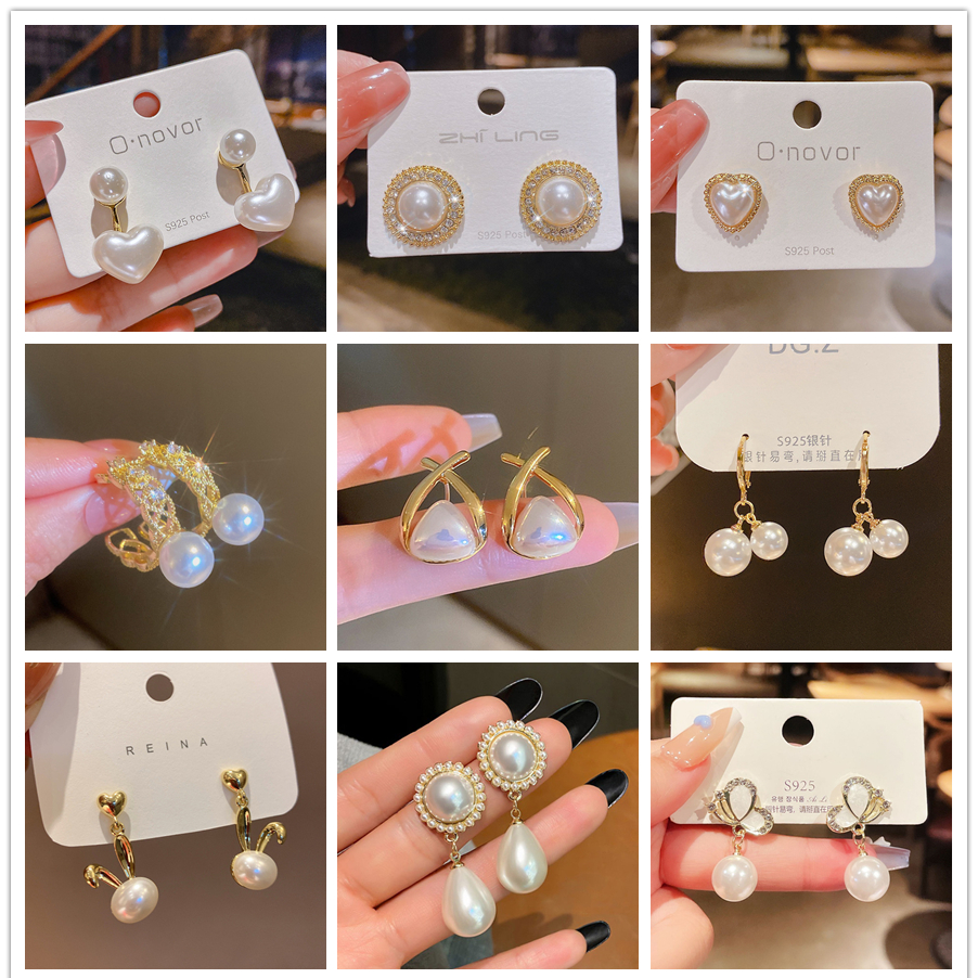 Boucle d'oreille coréenne avec pendentif en Imitation de perles pour femmes, tendance, cœur rond, fleur, nœud papillon, goutte d'eau, accessoires de bijoux élégants