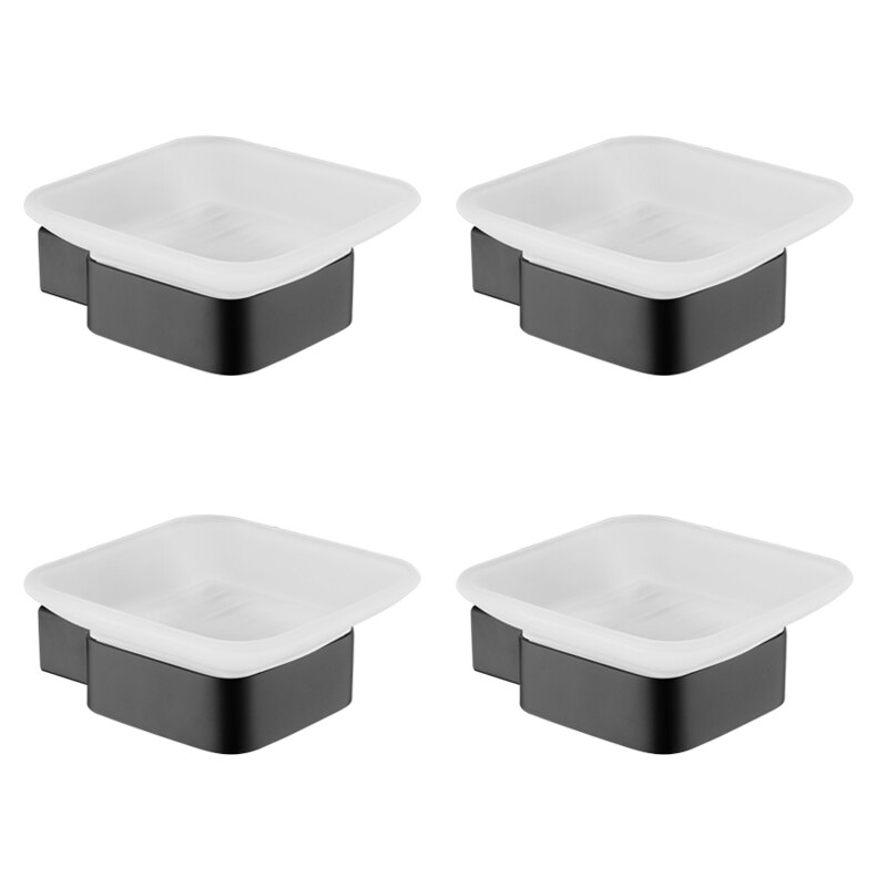 Home Hotel Square Bathroom Lavatory Soap Dish Glass Dish Frosted Square Glass Soap Dish With Black Holder
