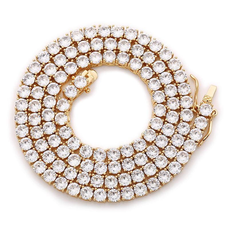 Collier en cuivre glacé de 4mm 5mm 6mm de largeur, chaîne de Tennis en Zircon cubique, couleur Rose or argent, , directe: 50cm / Black / Couleur or