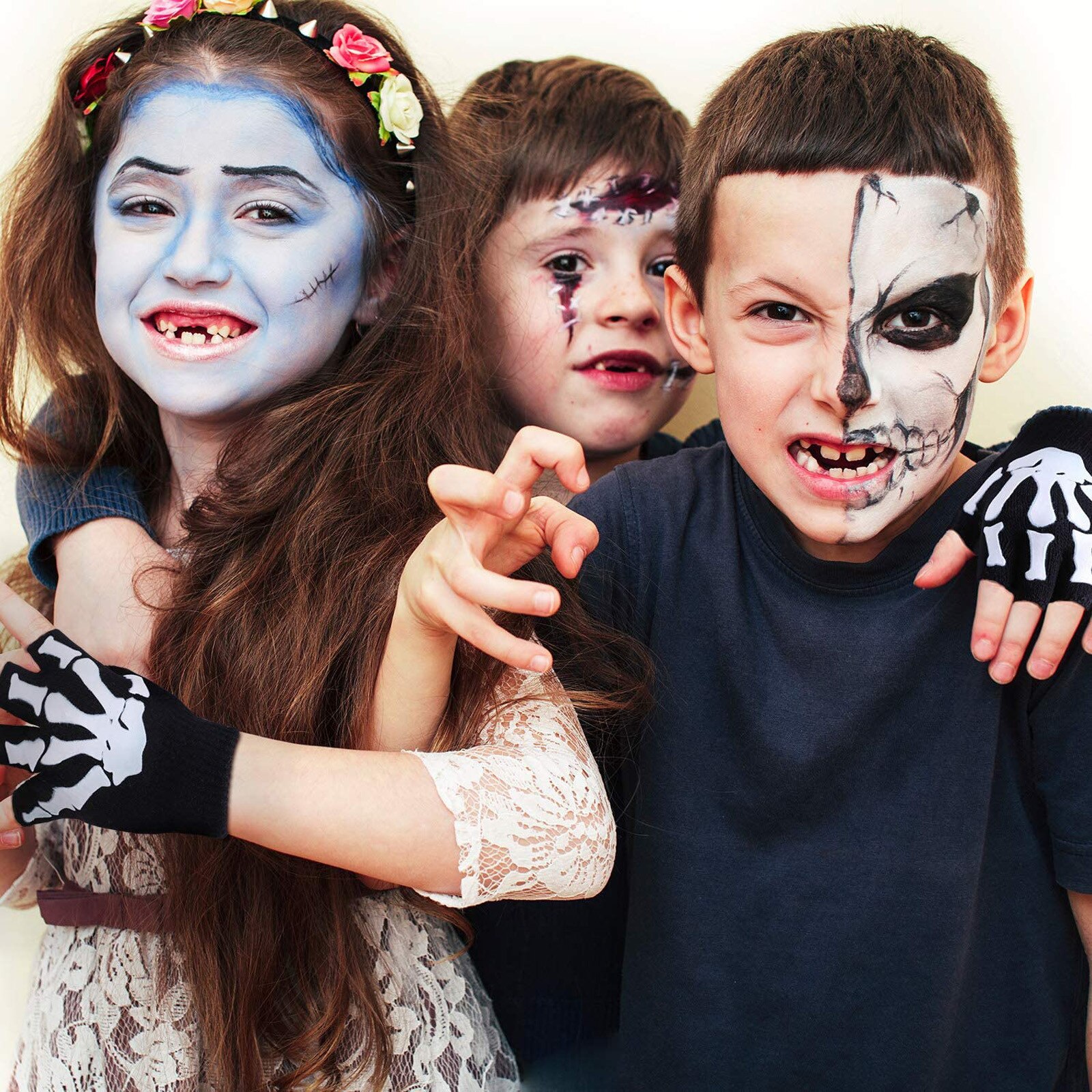 Gants en coton pour enfants, 1/2/5 paires, mitaines sans doigts, à la , pour Halloween, Cosplay, squelette, gants lumineux