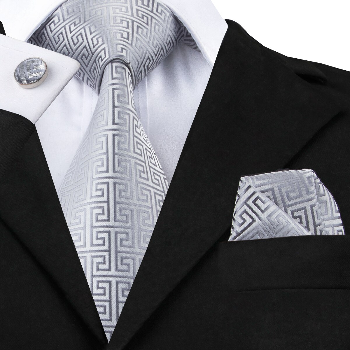 Hi-Tie, nueva corbata gris clásica para hombres, tela de seda Jacquard, juego de gemelos y pañuelo tejido para hombres, de , corbatas de seda SN-1466: SN-484