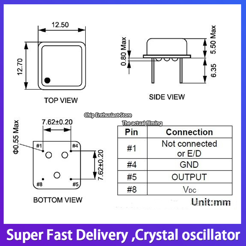 Oscillateur à cristal actif carré 27MHz 50.000m, à quatre jambes 50m, demi-taille 3.3V, 5 pièces