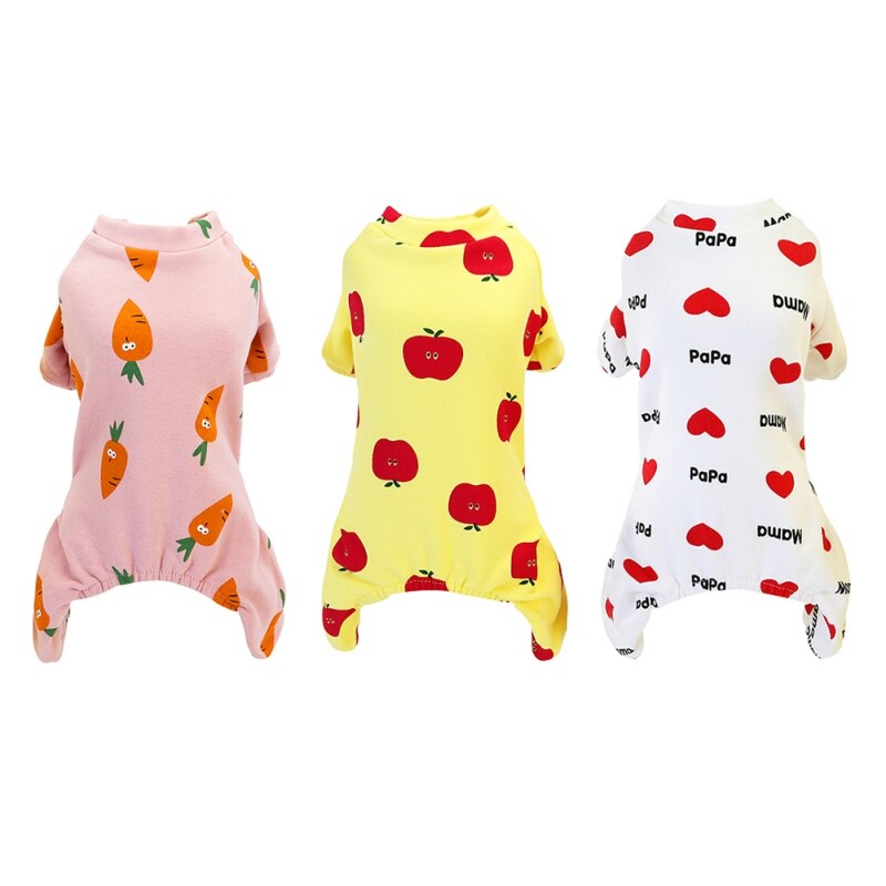 Warm Dogs Pajamas For Small Pet Dog Cat Clothes Puppy Jumpsuit Cute Fruit Printed Sleepwear For Dogs Home Outfit Pets Clothing