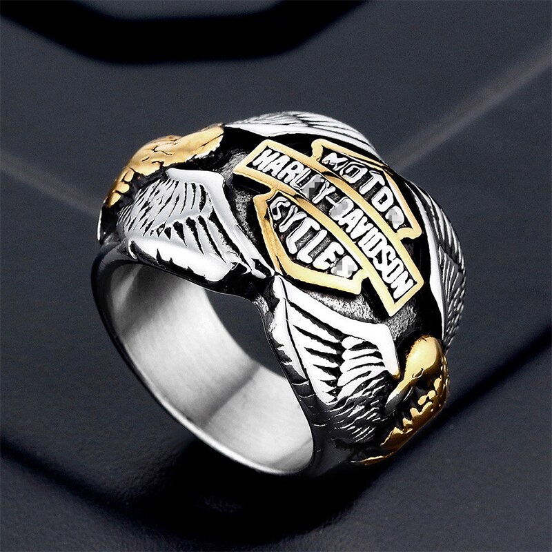 Motorcycle Ring Personality Men's Punk Stainless Steel Double-Headed Eagle Style Jewelry Accessories