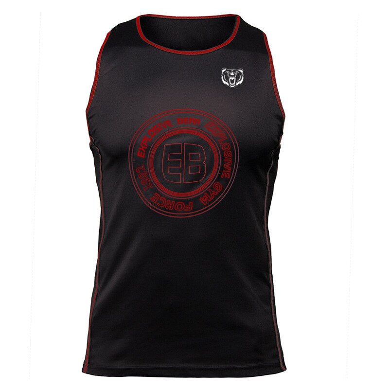 de secado de ropa rápida musculación gimnasios camiseta sin mangas para hombres Fitness camiseta sin mangas de algodón camiseta para hombres Chaleco de: black red line / L