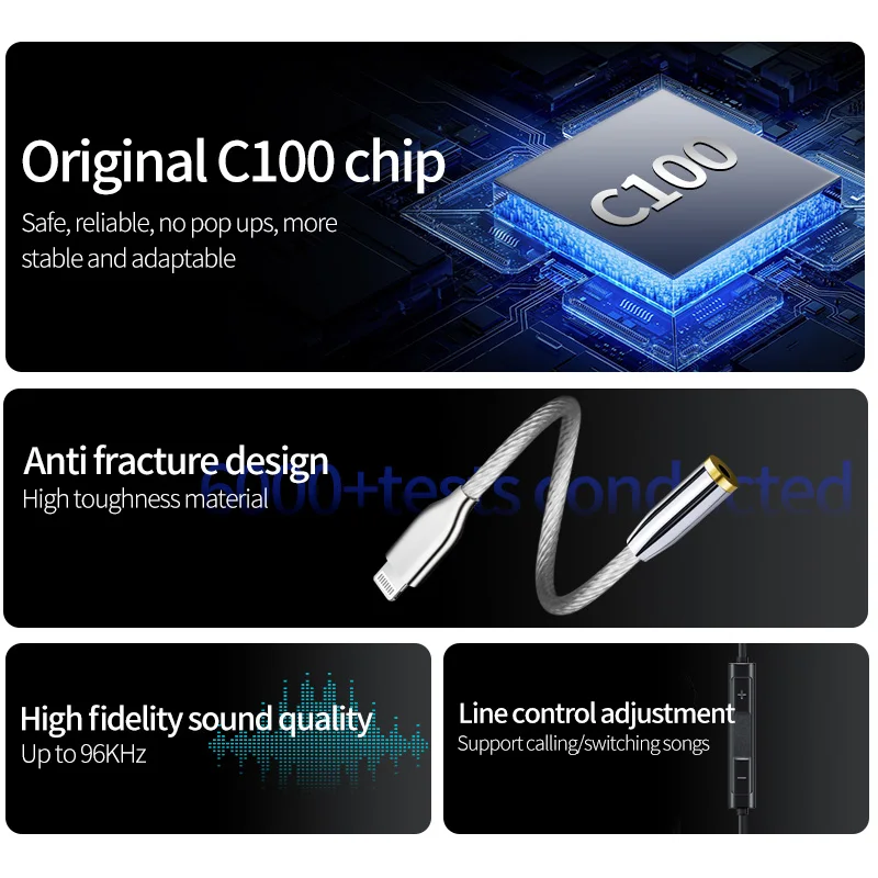 YYAUDIO Lightning naar 3,5 mm Jack Audio Adapter Hoofdtelefoon Aux-kabel 3,5 mm vrouwelijk naar Lightning Aux Jack Adapter voor IPad IPod