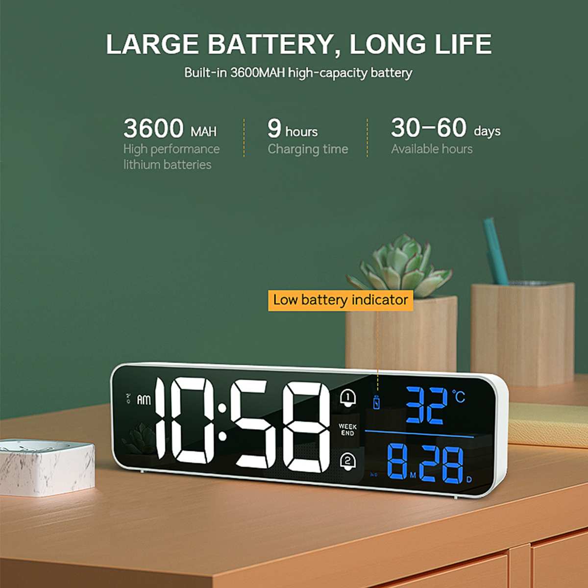 LED Digital Alarm Clocks With Snooze Digital Temp Time Music Dual Clock USB Charger Large Digit Display Brightness Dimmer Clocks