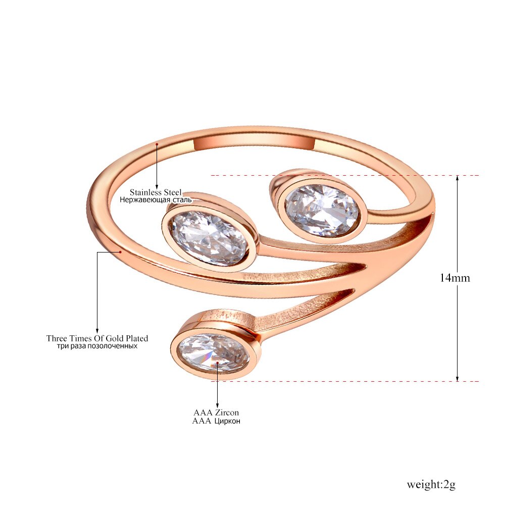 Lokaer Titanium Rvs 3Pcs Bladeren Ring Trendy Rose Gold Cz Crystal Bohemen Ringen Sieraden Voor Vrouwen Meisjes r20001