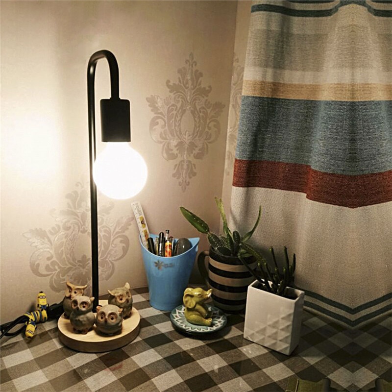 nordisch Moderne Holz Schreibtisch Lampe Schlafzimmer Nacht Holz Tisch Lampen Einfache Metall Tisch Leuchten Zimmer Dekor Beleuchtung E27 40W