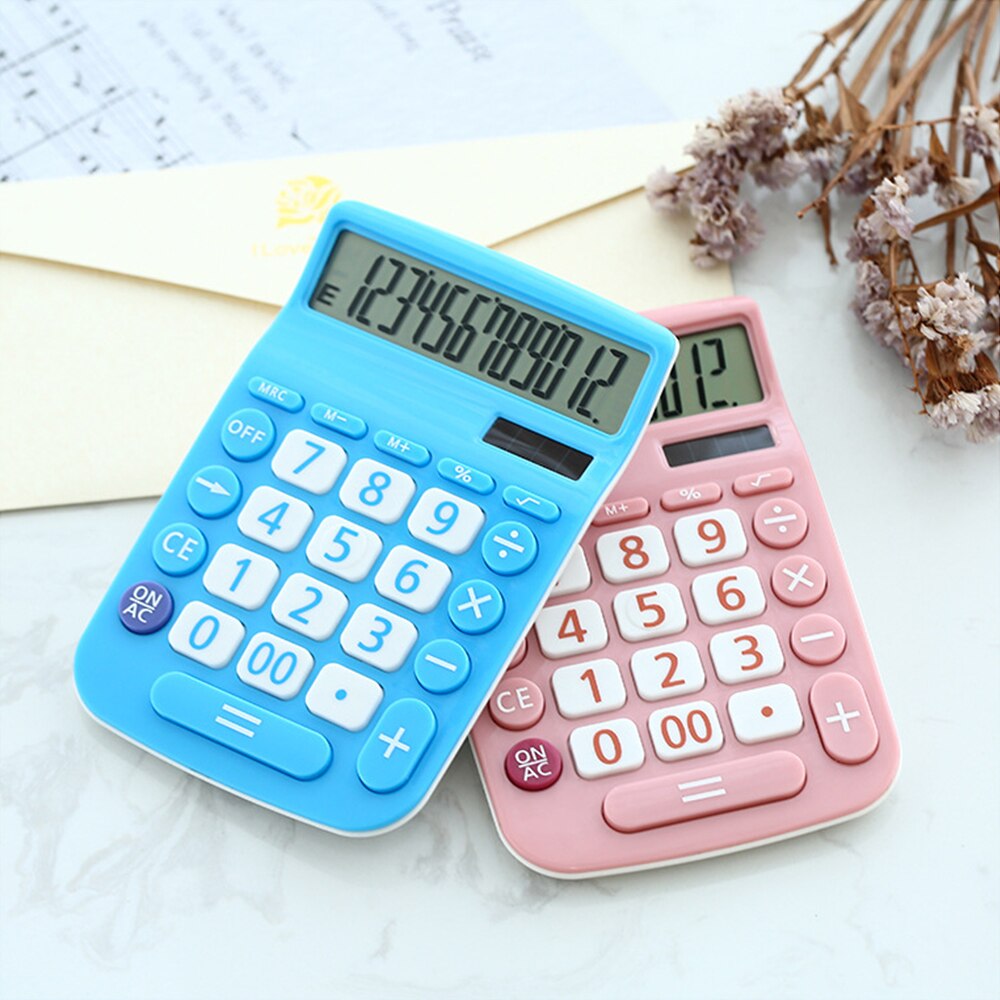 Portable Solar Calculator 12 Digits Large LCD Display Solar Energy &amp; Button Battery Dual Power Supply Study Tool