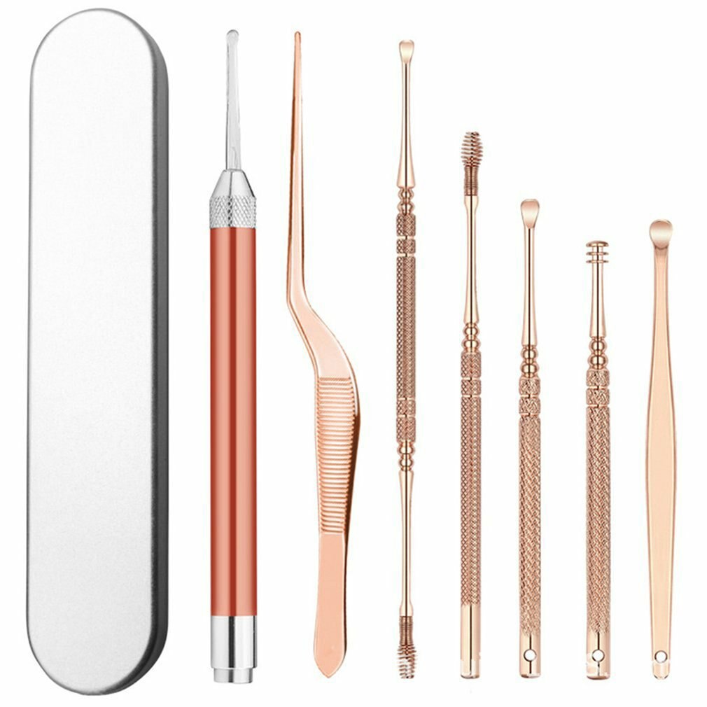 7pcs/set Stainless Steel Luminous Ear Spoon Earwax Tweezers Nose Care Led Earspoon Tool Set For Children Kids: Default Title