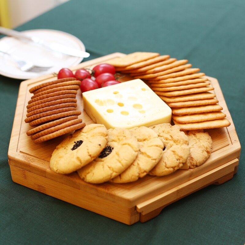 Natuurlijke Bamboe Kaasplank Bestek Mes Set Met Schuif Lade Houten Plaat 3 Kleine Snijden Messen Kaas Tool Set