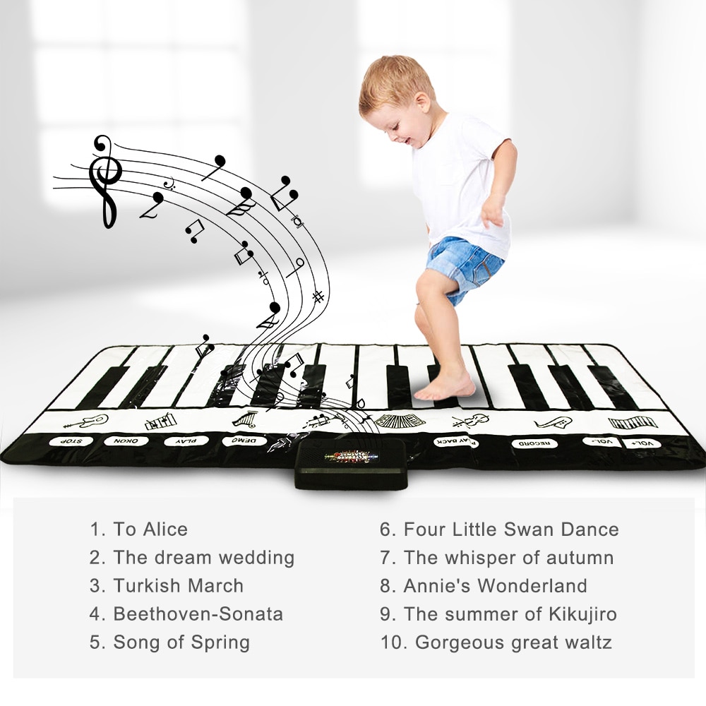 180 x 72cm multifunktionel musikmåtte med 24 taster baby spiller klaver tæppe tæppe keyboard legetøj musikinstrument til børn